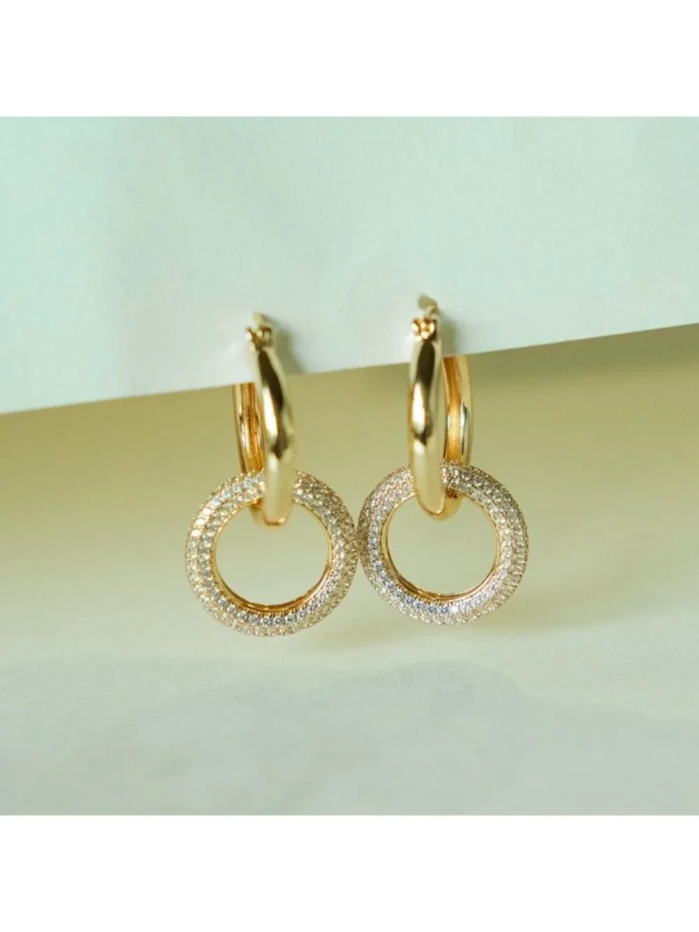 Chunky Double Hoop Drop Earrings | Removable Pave Crystal Interlocking Loops
